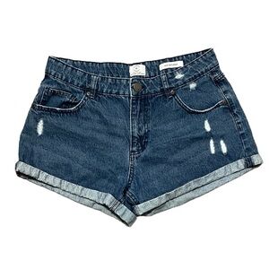 Cotton on blue mid rise jean shorts denim shorts cuffed lightly distressed